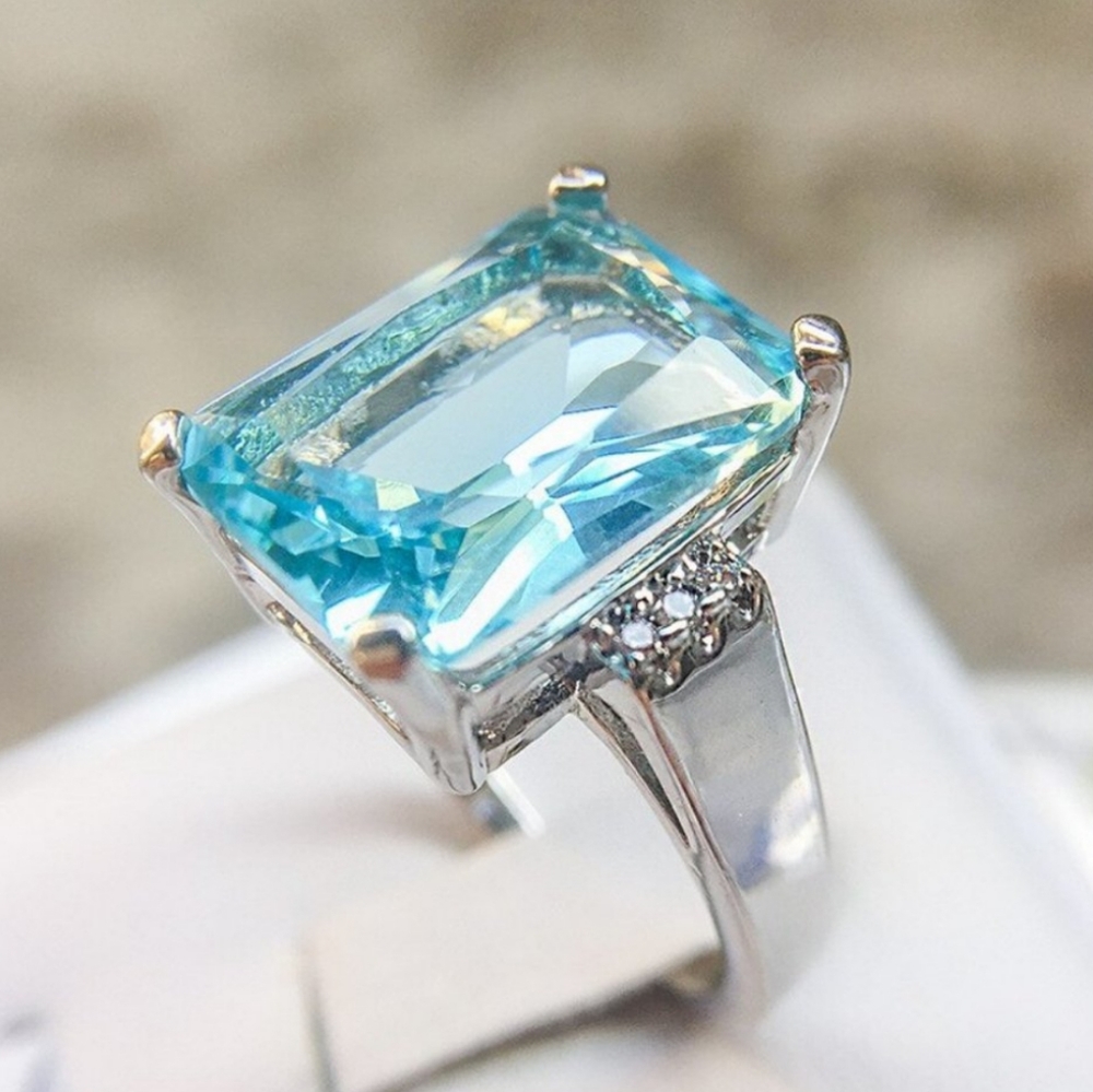 S925 New Aquamarine Gemstone Ring - Picture 2 of 9